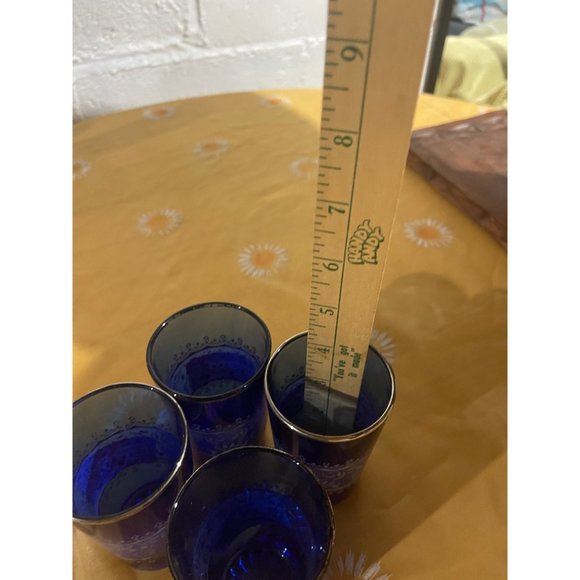 Vintage Cobalt Blue Glasses, Platinum Trimmed Drinkware, Cobalt Blue Whiskey Gla - Picture 6 of 6